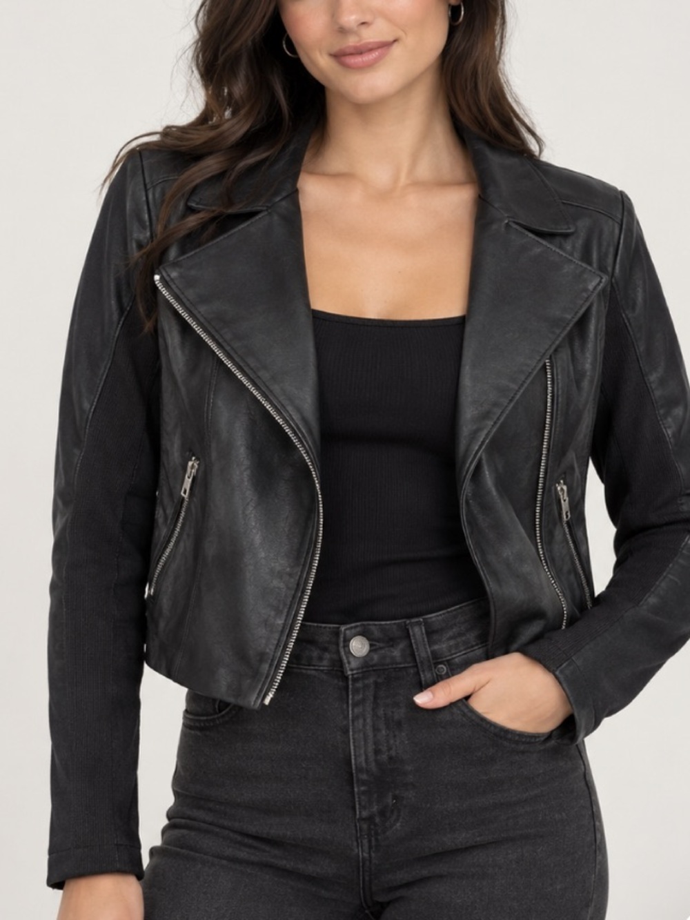 Blank NYC faux leather record breaker collarless asymmetrical moto jacket sz m